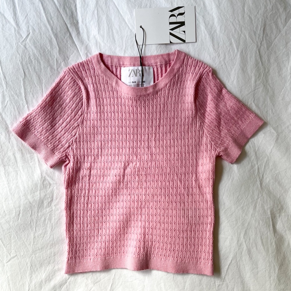 ZARA KIDS | Pointelle Knit Top | Pink | Sz: 8-9 | NWT